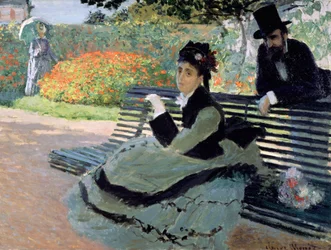 Madame Monet sur un banc de jardin